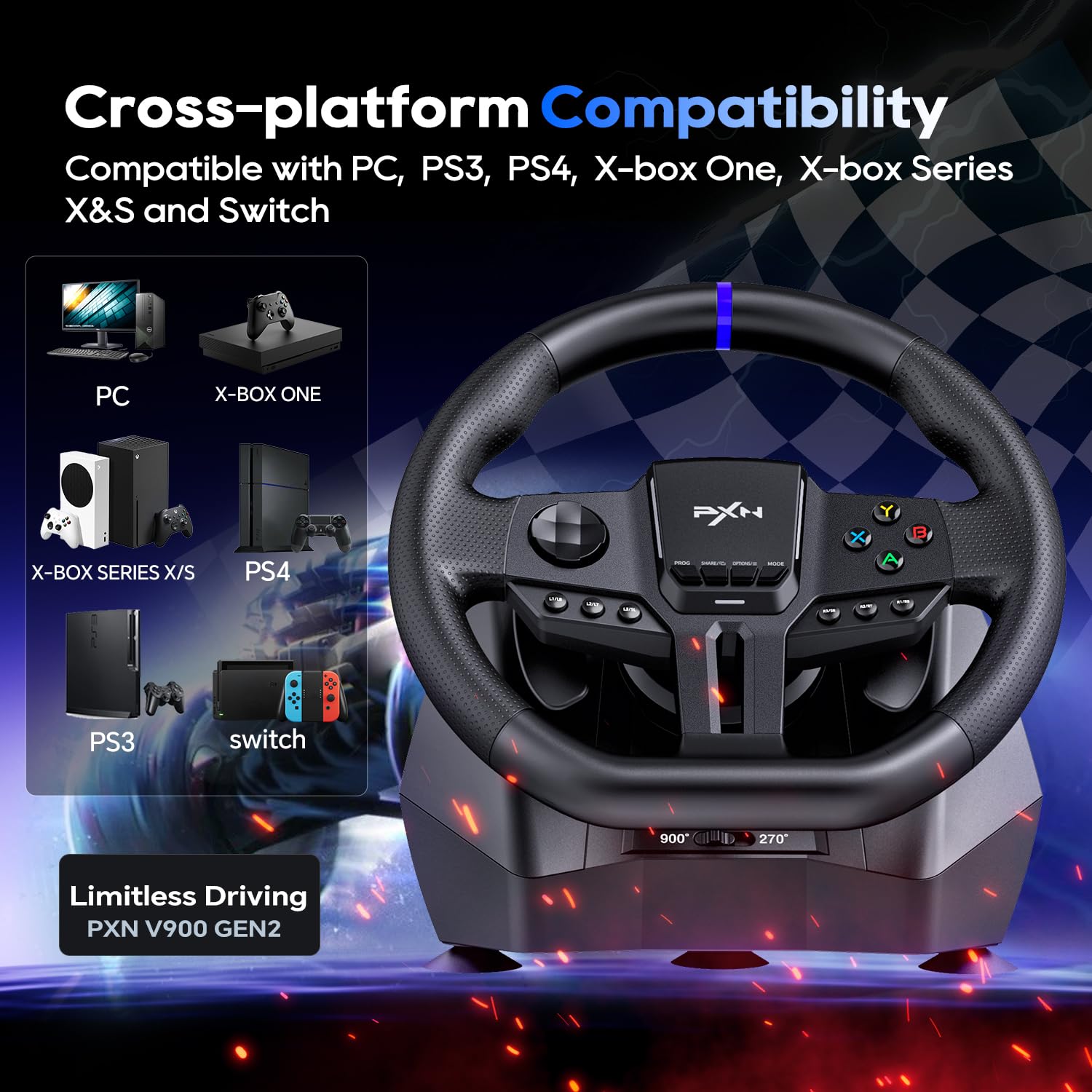 Amazon.com: PXN Gaming Steering Wheel - 270/900° V900 GEN2 Sim